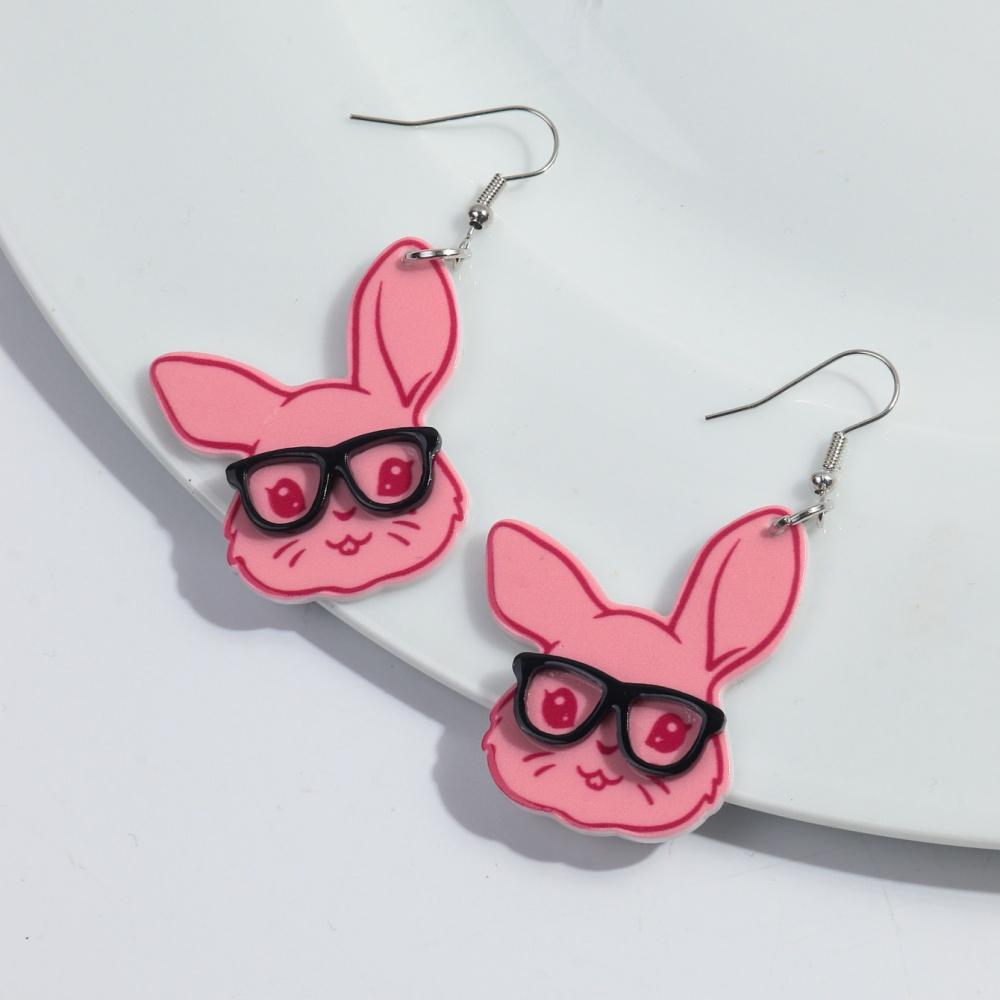 Lovely Easter Pink Glasses Rabbit Drop Earrings for Women Girls Cute Cartoon Bunny Animal Pendant Earring Trendy Jewelry Gifts