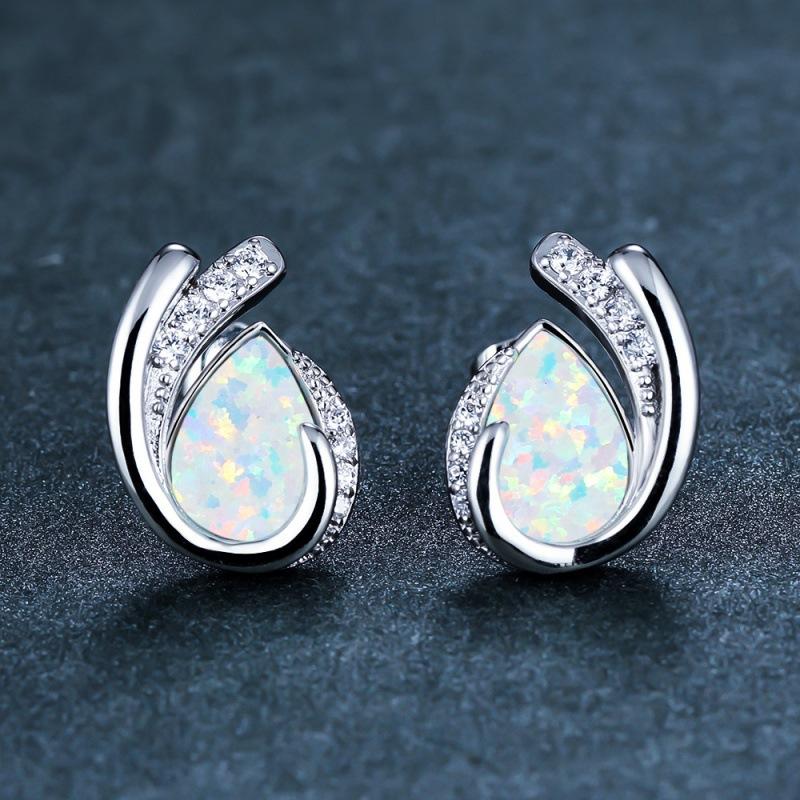 

New gold rose gold white gold water drop blue and white geometric diamond-encrusted women s stud earrings