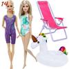4 Przedmioty Akcesoria do Kostiumów Kąpielowych dla Lalki 2x Kostium Kąpielowy Bikini 1x Leżak Plażowy 1x Nadmuchiwany Koło do Pływania 30CM Ubranka dla Lalki 11,8 Calowa Zabawka Lalka