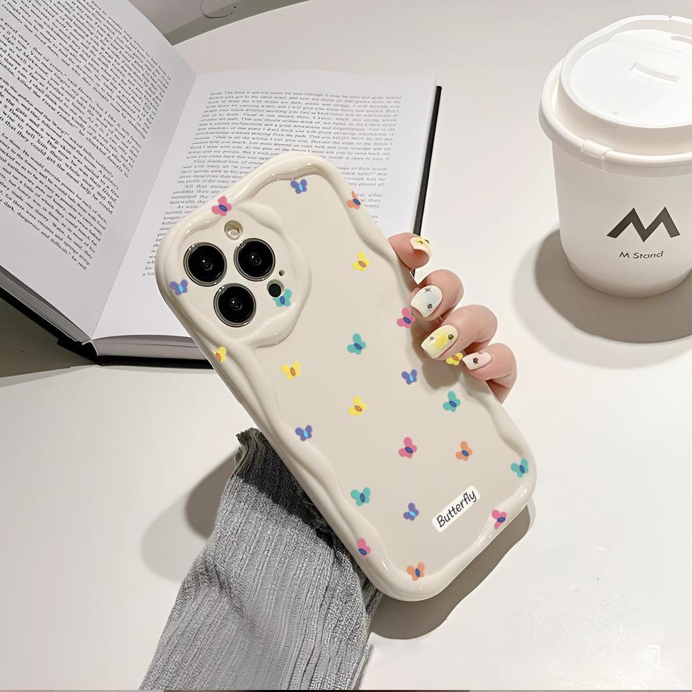 Summer New Ins Wind Color Butterfly Mobile Phone Case Apple 16Pro Wavy Silicone Soft Case iPhone12pm