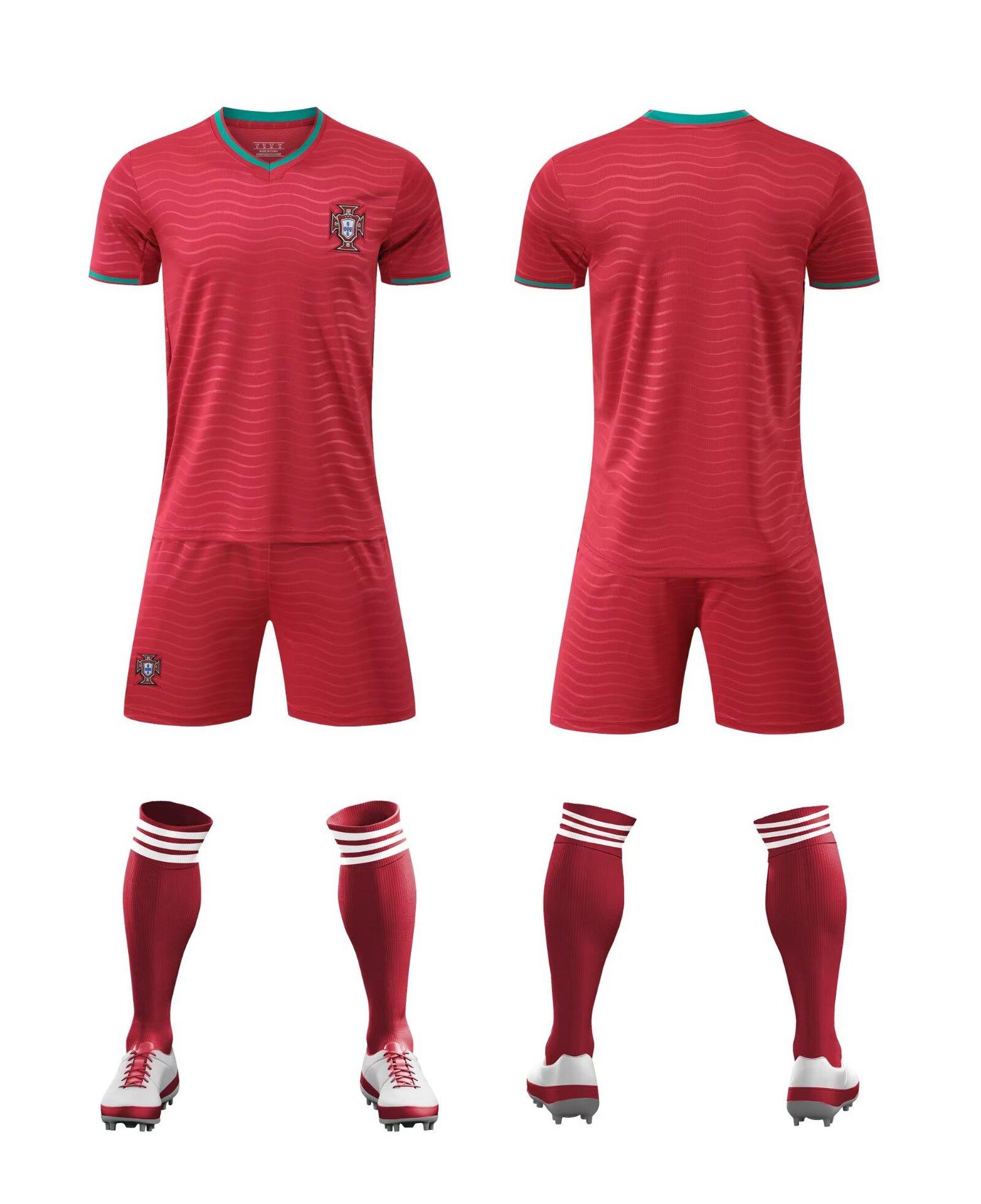 2627 Portugal Main Red Pants Adult Children Short-Sleeved Quick-Drying Jersey School Sports Game Football Jersey Set 14
