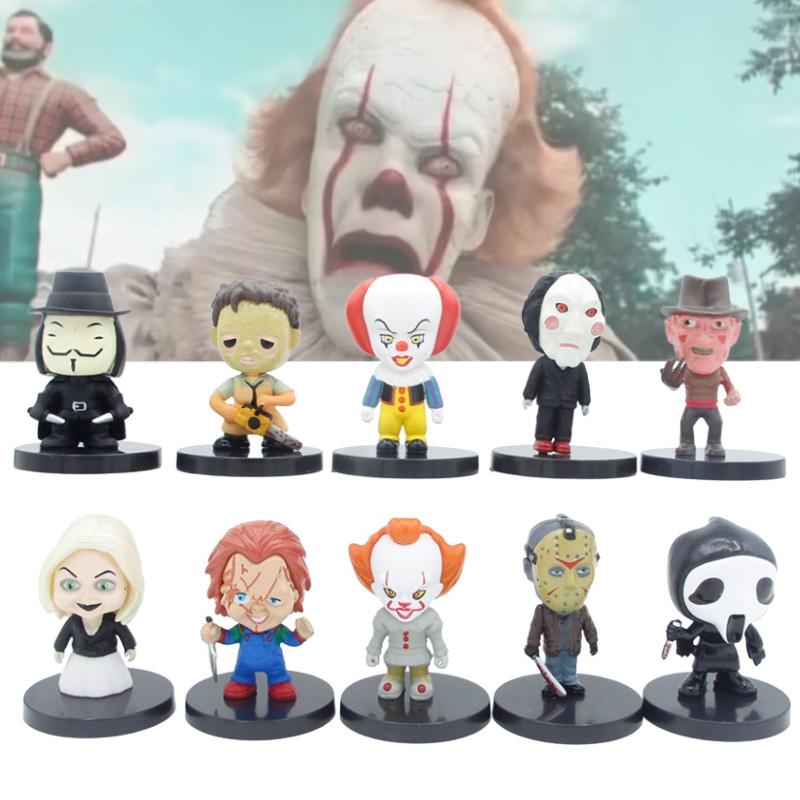 Sada 10 PVC figurek postav z hororových filmů Chucky, Joker, The Crow a další!