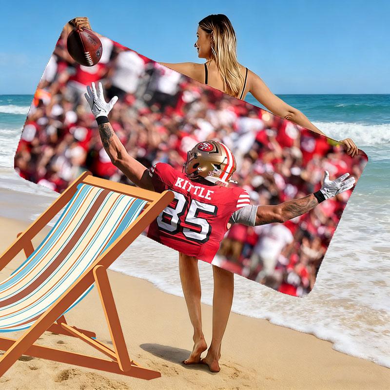 George Kittle Print Beach Towel, Large Soft Quick Dry Towel for Beach Camping Swimming