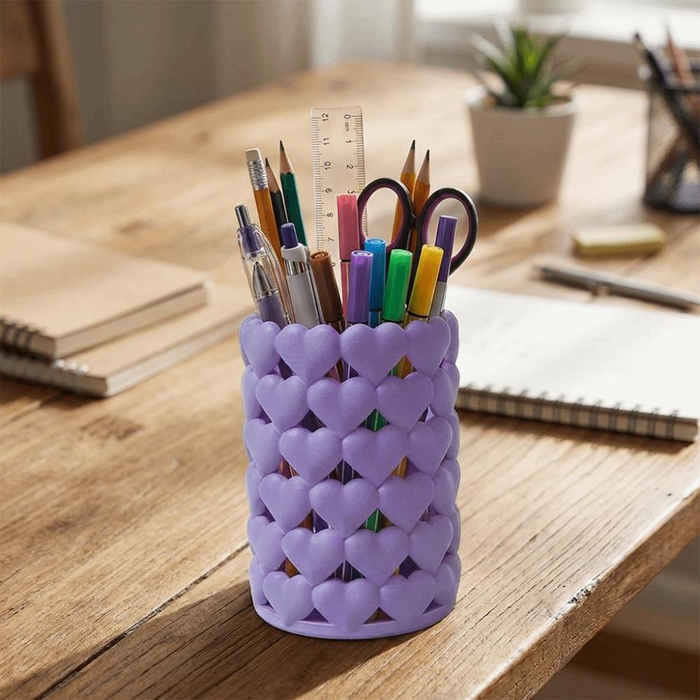 Cute 3D Printed Pencil Cup Hollow Desktop Storage Box Novelty Heart-shaped Pen Holder  Vanity Table
