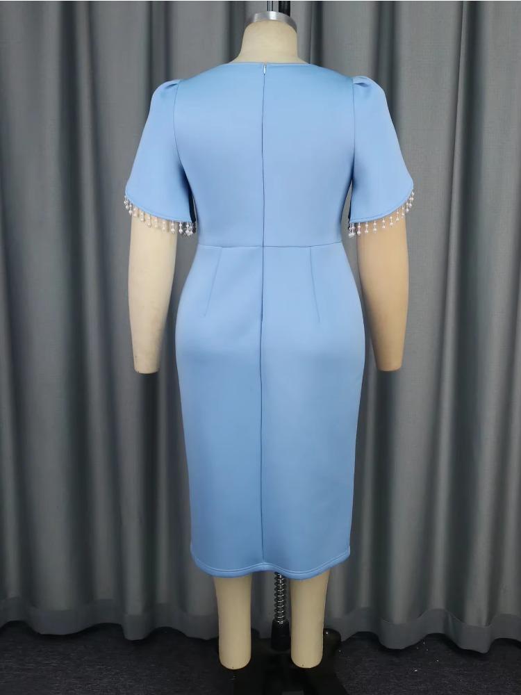 Rochie de seară albastră cu ciucuri, decolteu pătrat, mâneci scurte, patchwork cu mărgele, nuntă, ocazie specială pentru femei, 2025, stil nou de primăvară