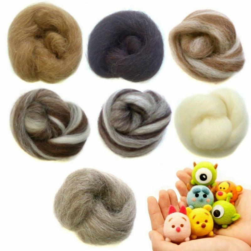 Multi Color Wool Felt Fibre for DIY Doll Needle Felting Wool Hand Spinning Needlework Raw Wool Roving