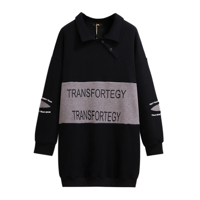 

Женская одежда больших размеров, осень, новый век, уменьшающий вестерн-стиль, длинная толстовка с капюшоном 6XL чёрный