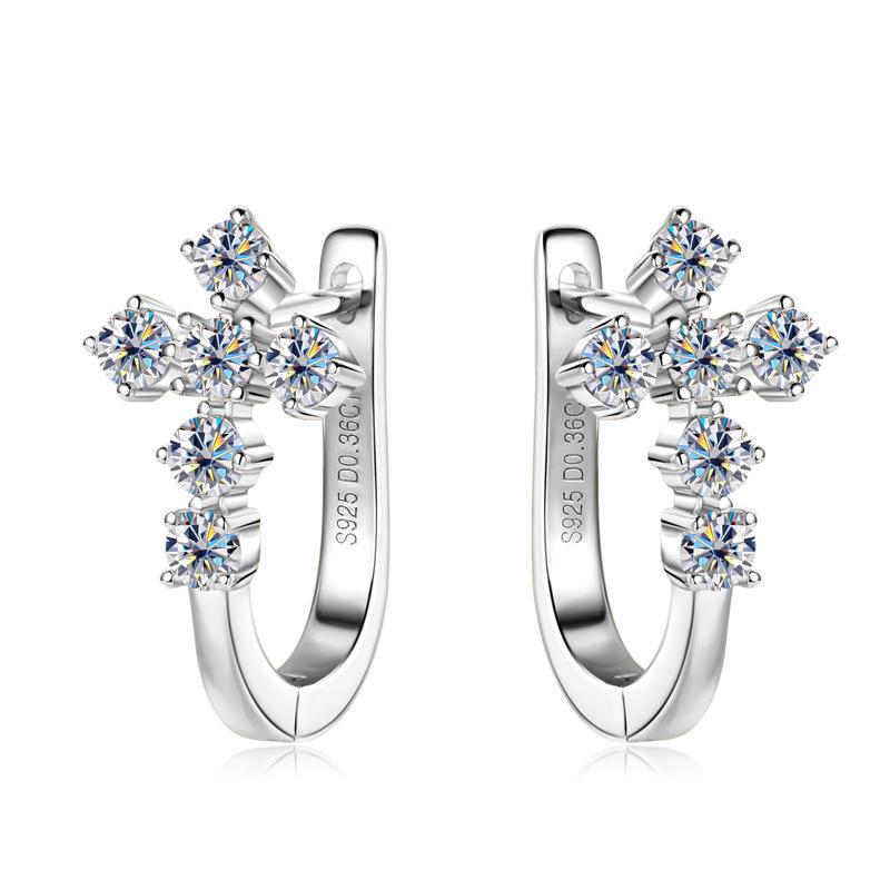 Silvere Glam Cross-border Best-selling Cross-shaped Moissanite Earrings, Women's U-shaped Personalized Hip-hop Ear Clips, Silver Gold-plated Earrings