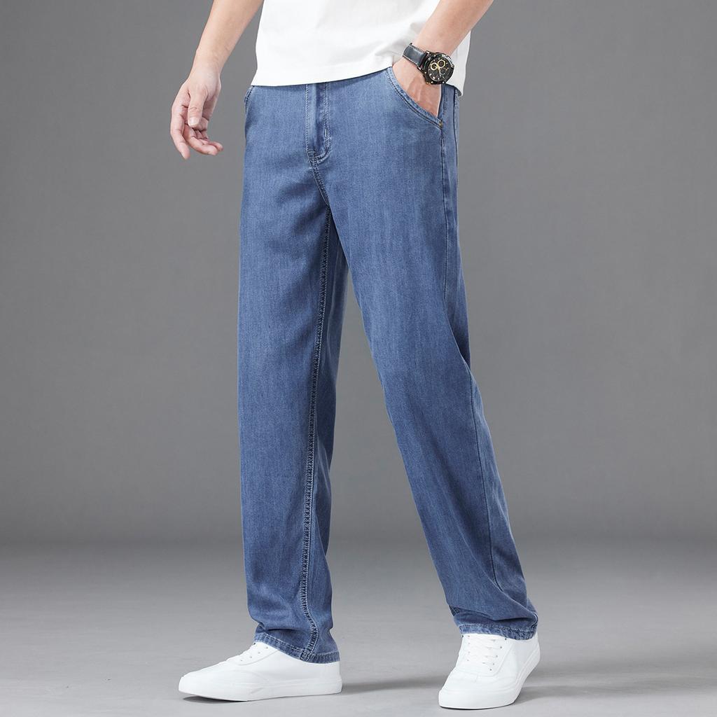 New Summer Lyocell, Cool, Thin, Soft, High-end Men's Denim Trousers, Loose, Straight, Trendy And Versatile