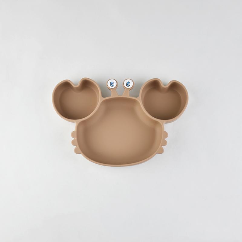 Baby Safe Silicone Dining Plate Suction Cartoon Children Dishes Feeding Toddler Training Tableware Kids Cartoon Crab 3-Grid Tray
