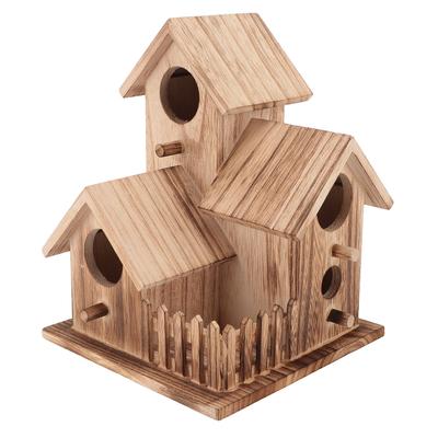 Wooden Bird House with Roofs Countryside Small Bird Nesting Cottage Feeder for Indoor Outdoor