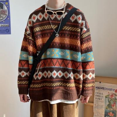 Winterpullover Herren Neu O-Ausschnitt Verdickte Wärme Koreanischer Streetstyle Herren Pullover Locker Harajuku Bedruckter Pullover Herren