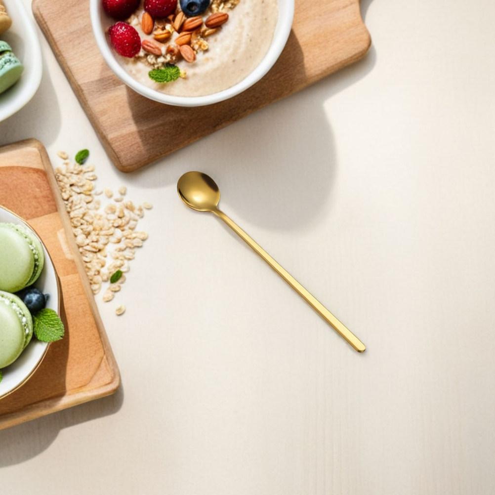 4Pcs Stainless Steel Dessert Spoons Gold Finish Long Handle Small Round Bowl Ideal for Coffee Tea Hot Chocolate Stirring Mixing4