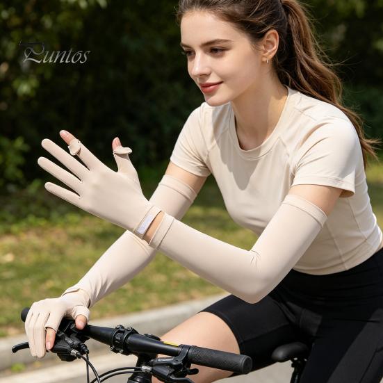 Sunscreen Arm Sleeves Women Sun Protection Gloves, Cooling with Detachable Full Finger Gloves Anti-Slip Palm, UV for Summer Driving Cycling Hiking