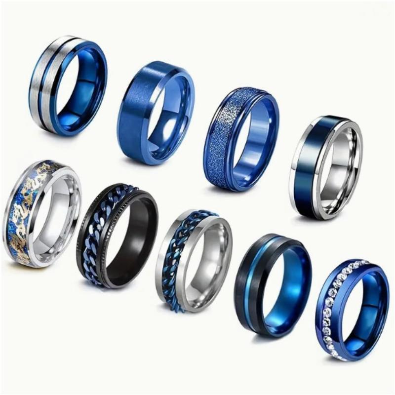 

9 шт. Набор колец, вращающееся декомпрессионное цепочное кольцо, ювелирные изделия из титановой стали, винтажное кольцо, темперамент, пара для мужчин и женщин, украшения для вечеринок, подарки на день рождения 13 #