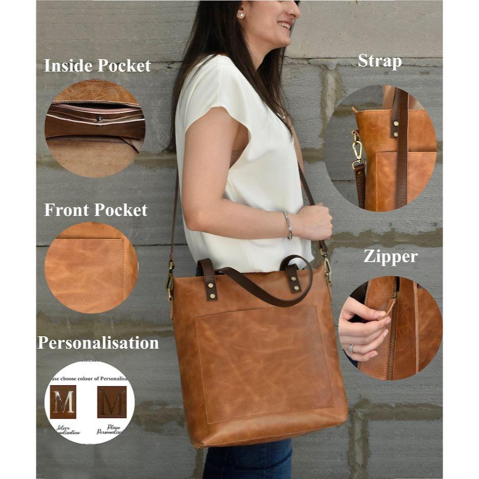 leather tote bag for women gift large leather work bag Personalized purse gift genuine leather Shoulder shopper for mother girlfriend laptop