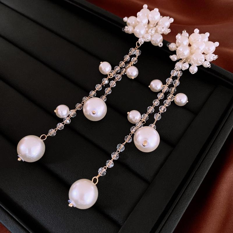 

Элегантные ретро серьги-кисточки с искусственным жемчугом и кристаллами в виде цветов из стерлингового серебра