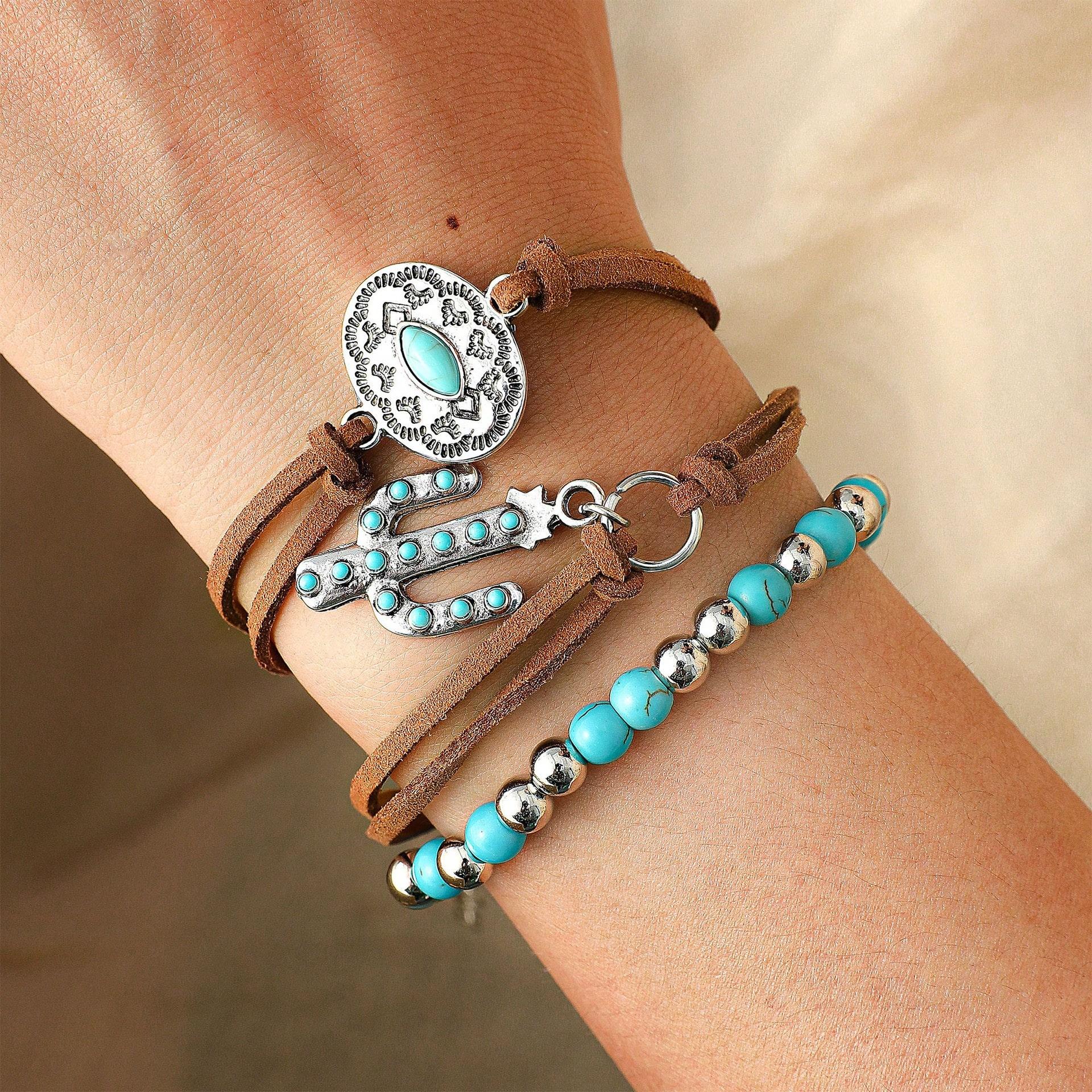 Ensemble de Bracelets Rétro Cactus Style Ethnique Européen et Américain Bijoux Perles Multi-éléments Personnalisés A multicolore