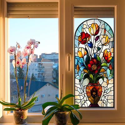 Bemalte Tulpe Zuhause Glasfenster Verschönerung und Dekoration Statische Elektrizität Fensteraufkleber