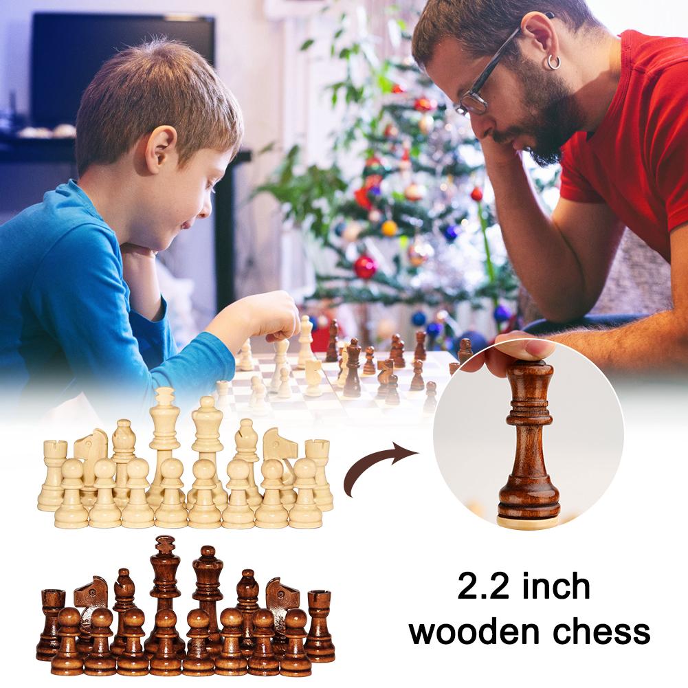 Wooden 32Pcs Chess Game Pawns Chessmen Standard Tournamen Staunton 2.2In King Figures Chess Pieces Only For Chess Board Game