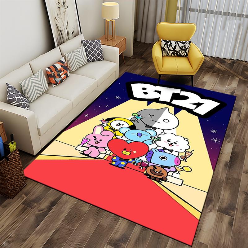 "BT21 Cartoon Characters Red Carpet Rug for Living Room Decor" Suitable for Use As an Anti-slip for Living Room Bedroom Sofas