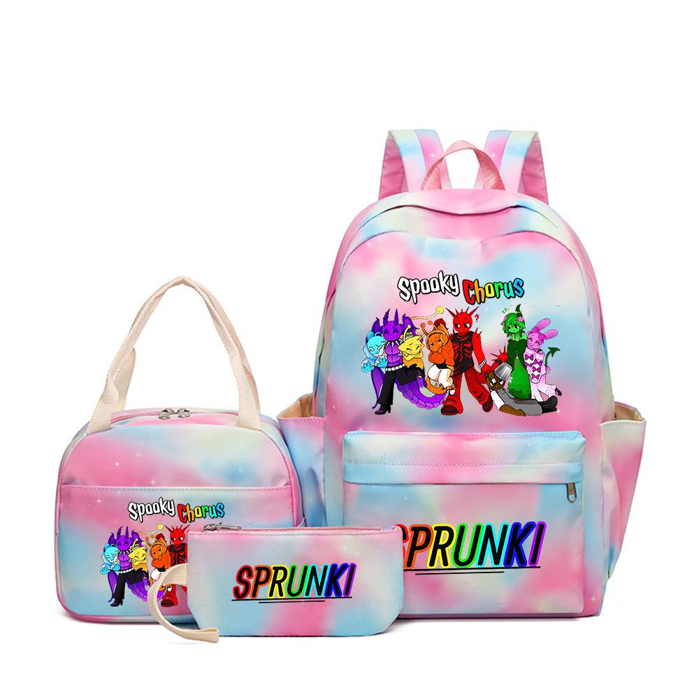 New Printed Rhythm Box Student School Bag Three-piece Casual Sprunki Backpack Crossbody Bag Pencil Bag D