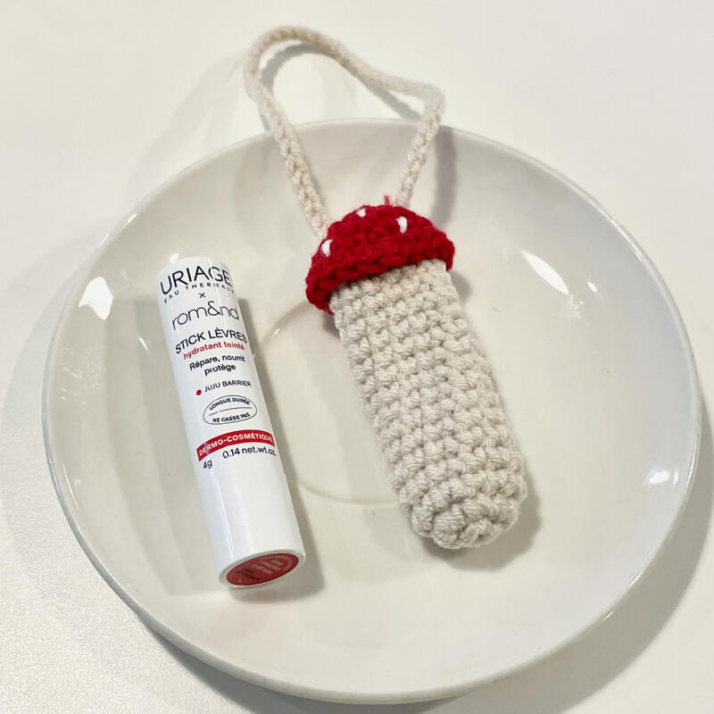 Mushroom Knitted Lip Balm Keychain Mini Tint Key Holder Lipstick Holder