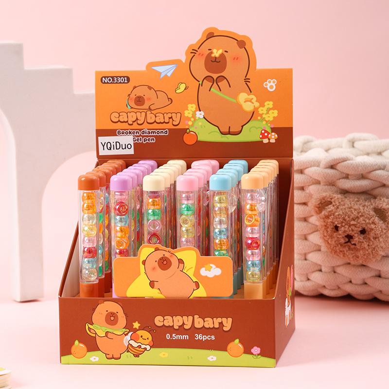 

36Pcs Capybara Colorful Bead Decorative Pen, Student Office School Wrting Tool, Birthday&Party Favors, 0.5mm Black Pen Refills Fine Point, Lightw Random style