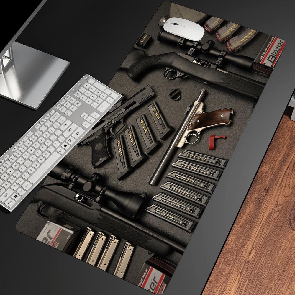 Guns XXL Large Gaming Mouse Pad Black Desk Mat Non-Slip Rubber Keyboard Mousepad Stitched Edge Computer Office Table Cushion