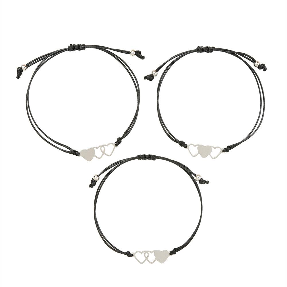 3pcs Trendy Heart-shaped Bracelet For Women Creative Wax Wire Braided Bracelet Jewelry Gifts For Friends(with Cardboard)