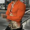 Men Collared Shirt White Base Pink Yellow Rose Leaf Floral Print Long Sleeve Button Down Top