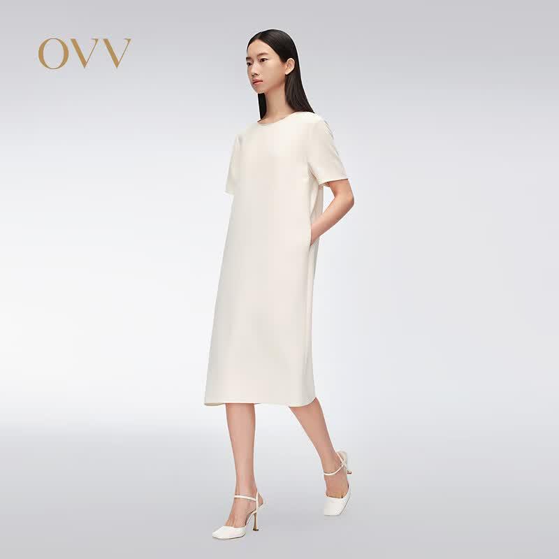 OVV Women s Simple Round Neck Short Sleeve Straight Dress M