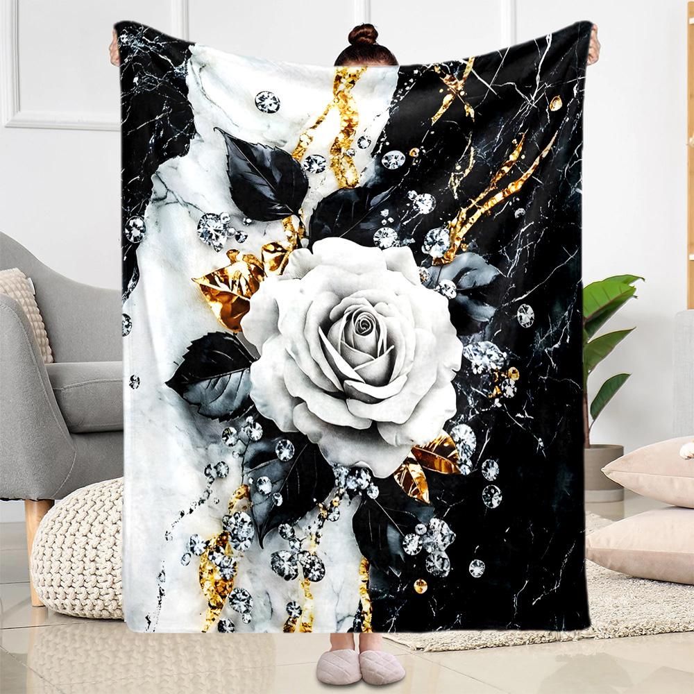 Stained Glass Rose Flannel Blanket,Lightweight,Office Blanket,Sofa Blanket,Comfortable Blanket