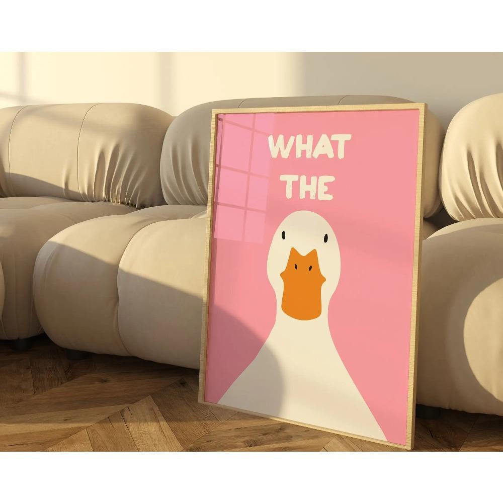 Stampa What the Duck Quadro Artistico Divertente Animale Carino Poster su Tela Pittura Murale Moderna per Bagno Camera da Letto Decorazioni per Stanza Universitaria