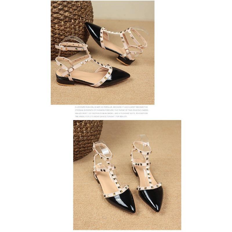 Women's Shoes New Spring and Autumn Flat Rivets Single Shoes Pointed Toe Thick Heel Low Heel Fashion Sandals Popular