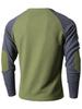 Men's Cross-Border Casual Raglan Sleeve Patchwork Round Neck Waffle Knit Sweatshirt for Spring/Autumn