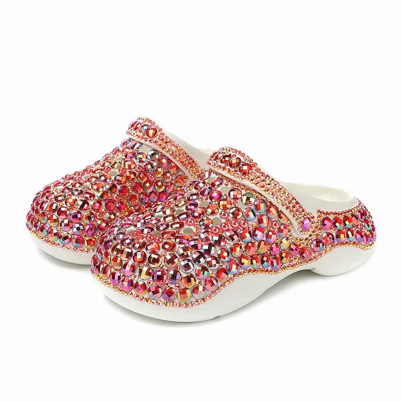 Fashion Luxury Colorful Rhinestone Design Brand Slippers Women High Quality EVA Thick Bottom Cave Shoes Fashion Comfortable Beach Sandal