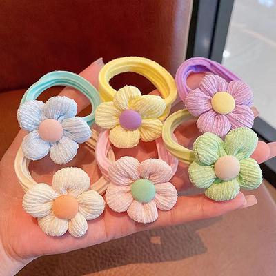 6 Stück Kinder Niedliche Schleife Haarband Mehrfarbig Blume Haarbänder Für Frauen Mädchen Hochelastisch Süßer Pferdeschwanz Haarring