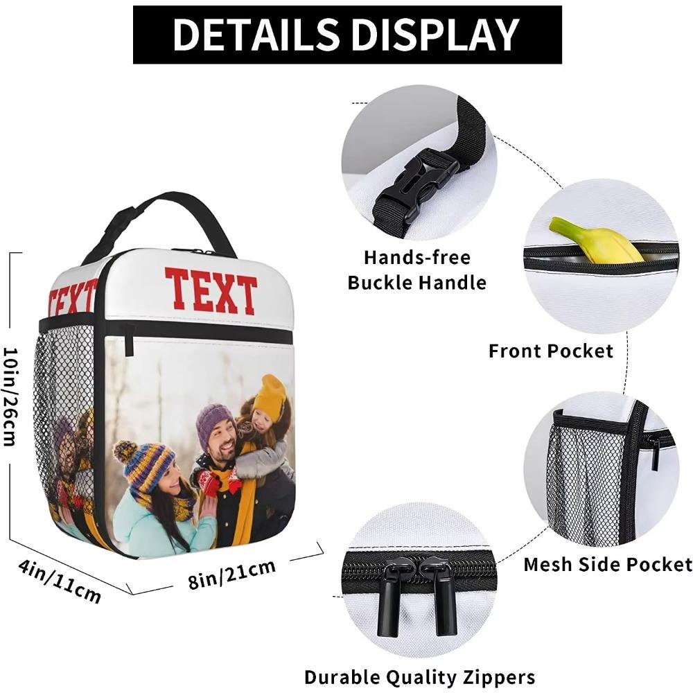 Custom Lunch Bag Personalized Lunch Box with Photo Text Insulated Tote Bag for Family Friends School Office Picnic