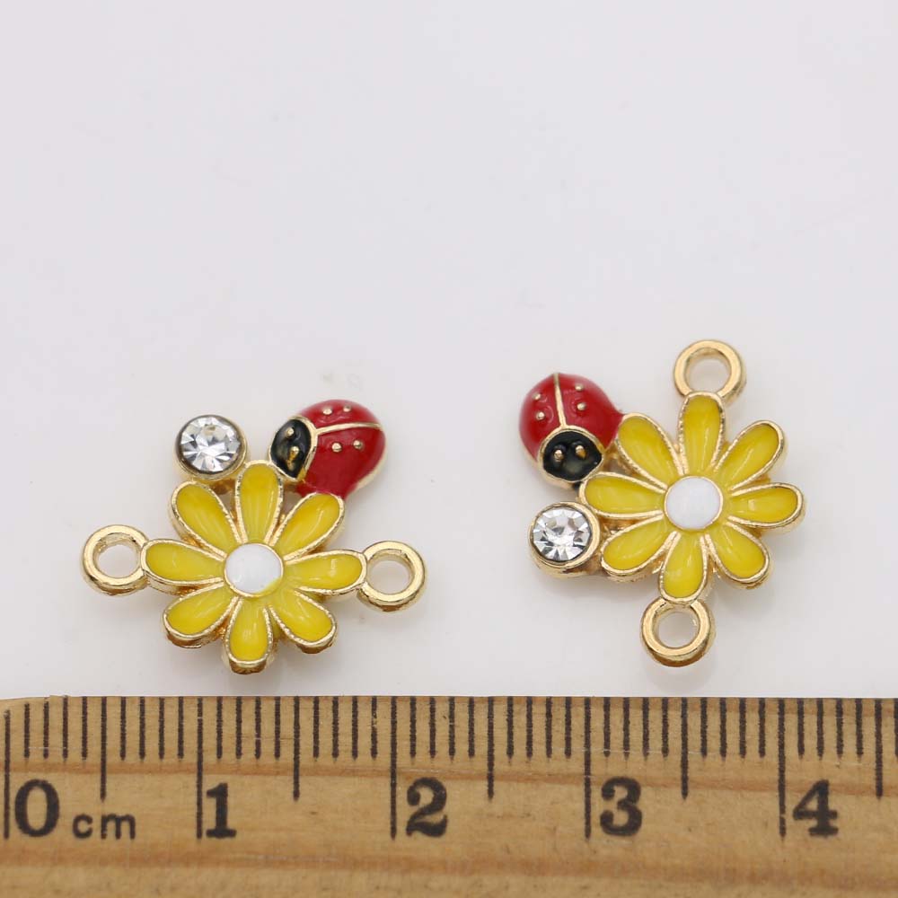 10Pcs Gold Plated Enamel Flower Ladybug Charm Connectors For Jewelry Making Bracelet Accessories Diy Findings 18X15Mm