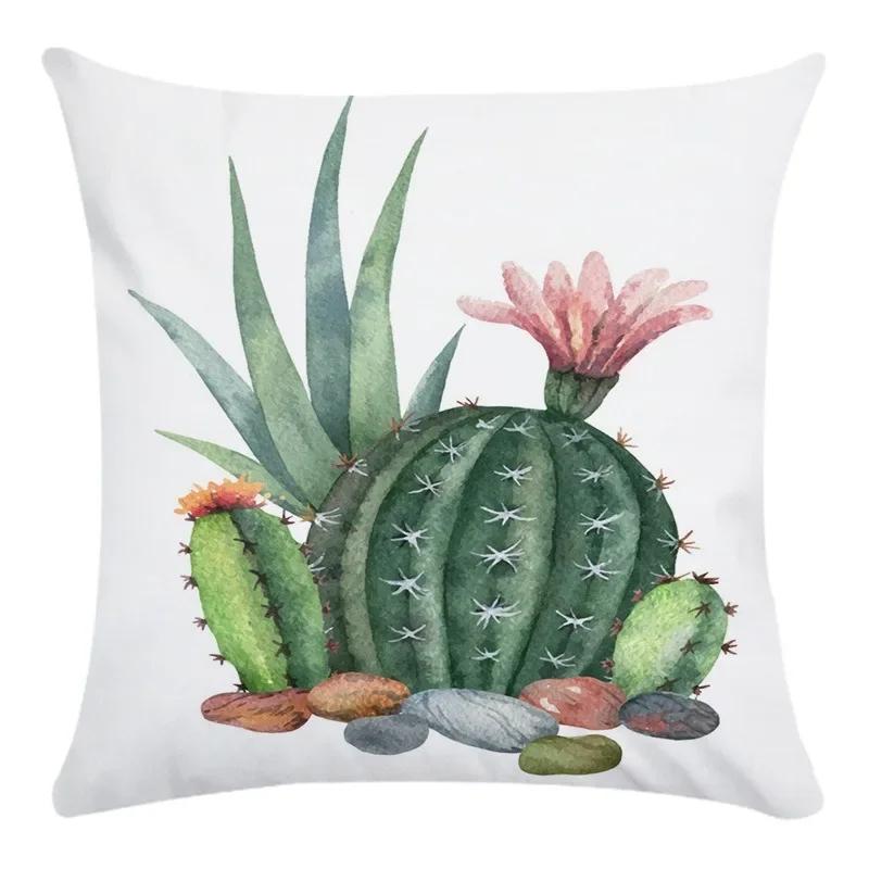 Fashion Home Decoration Hand Drawn Cartoon Cactus Print Super Soft Pillow Cover Office Seat Cushion Cover