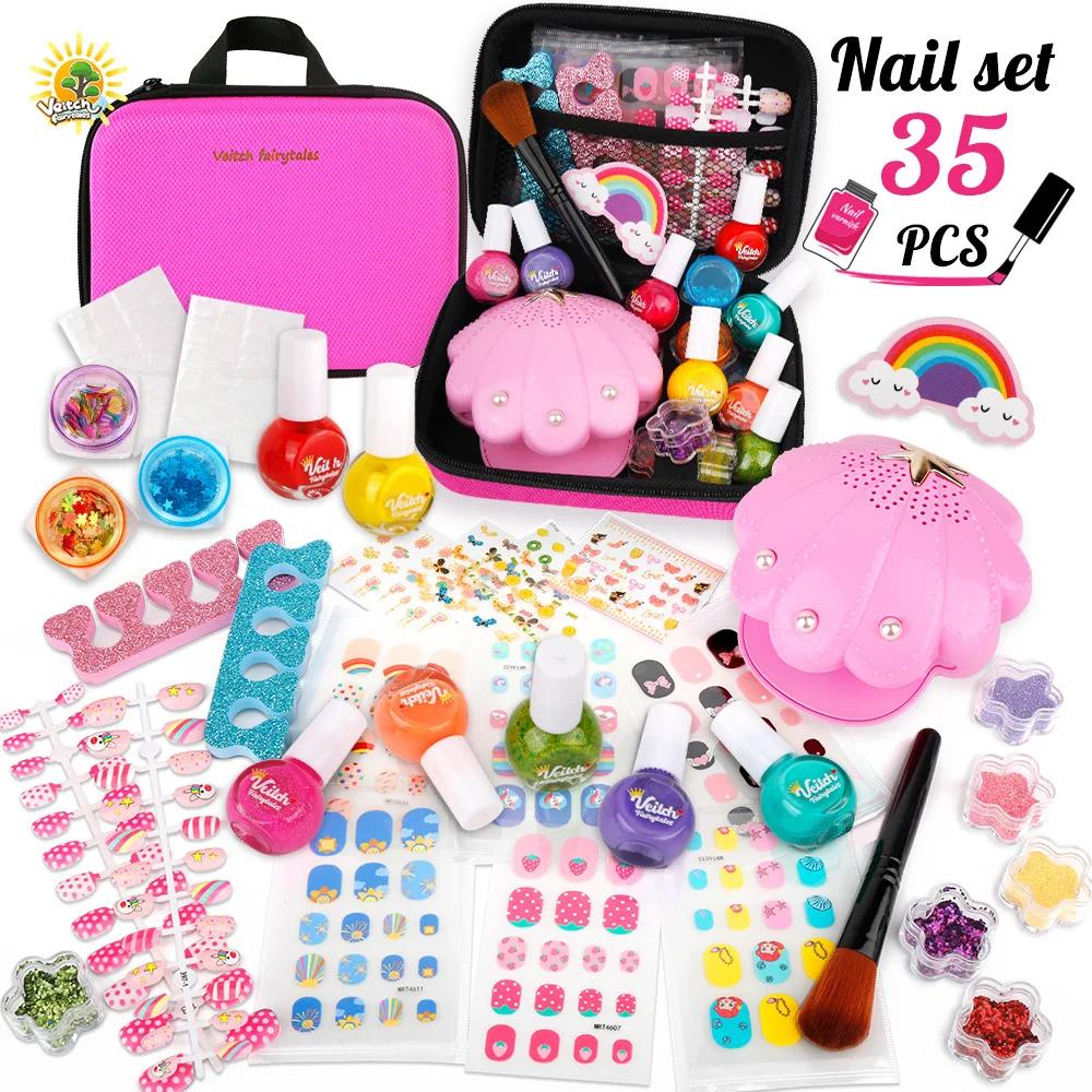 

Kawaii Childrens Nail Polish Set Diy Nail Art Kit for Makeup Kit Girl Pretend Makeup Toys Nail Supplies Kids Craft Birthday Gift розовый