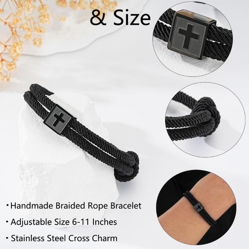 Elegant Rope Chain Bracelet With Crosses Pendant Sturdy Stainless Steel Unisex Fashion Accessory