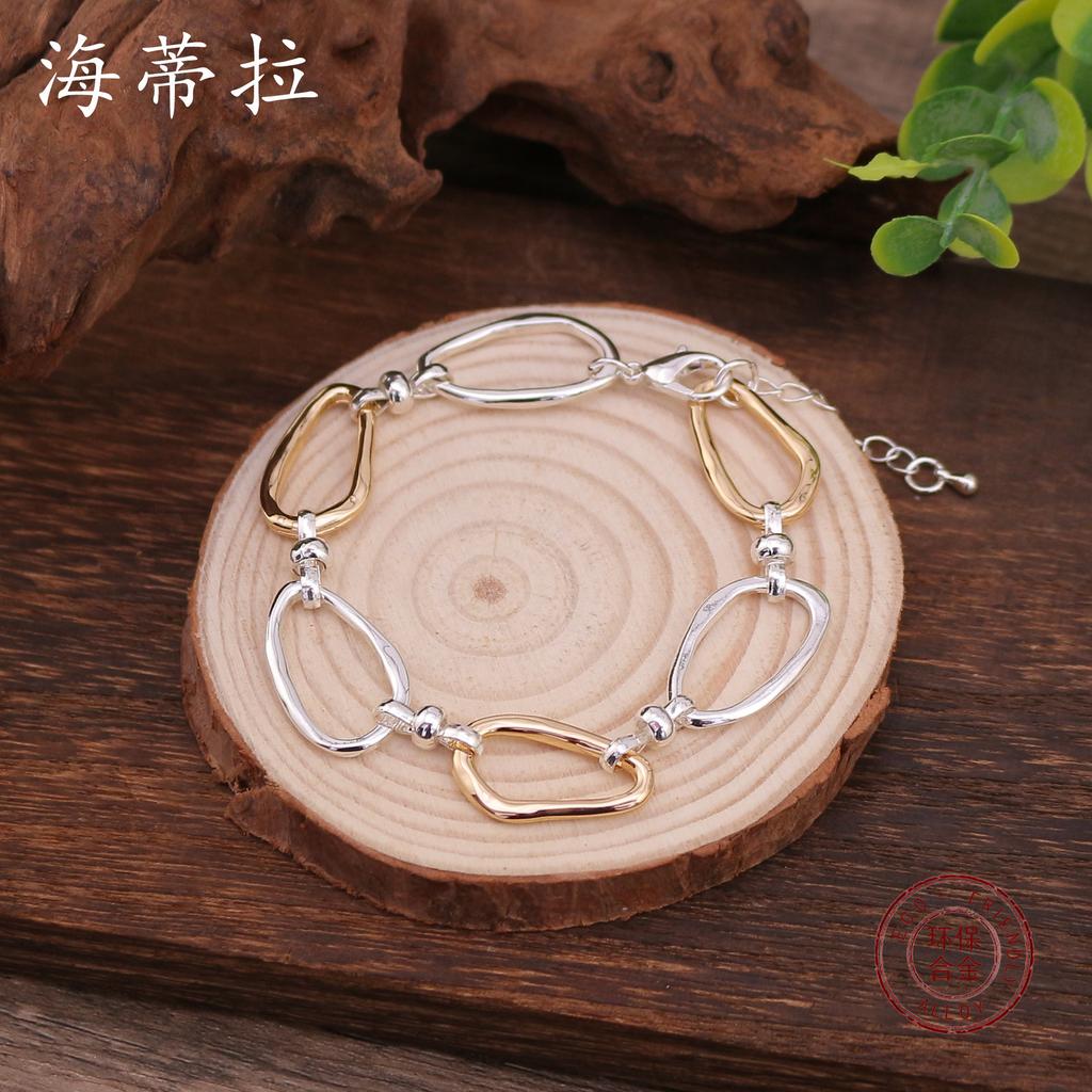 Two-color Splicing Geometric Ring Alloy Bracelet, Exaggerated Male and Female Versatile Punk Jewelry
