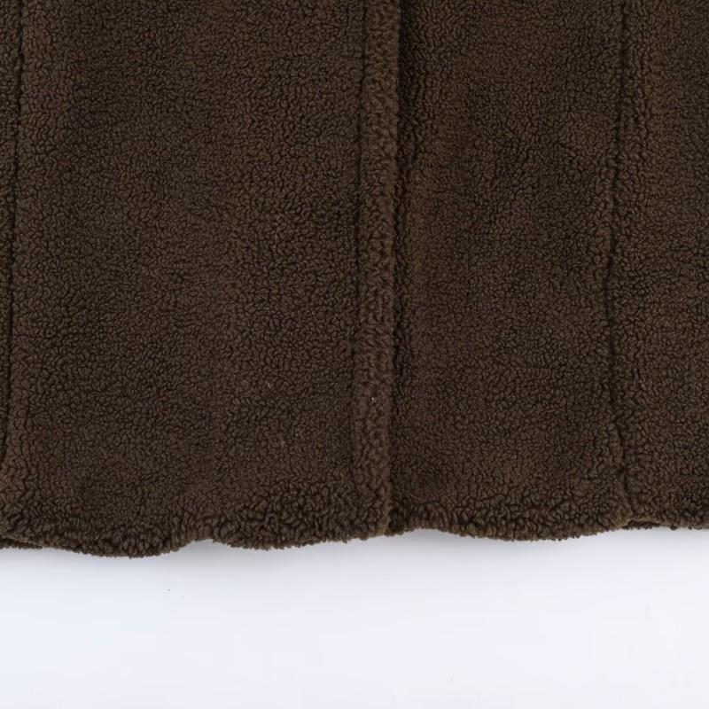 Womens Long Fleece Coat With Turn-Down Collar Single-Breasted Button Front Street Style Oversized Outerwear