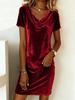 2026 Autumn-Winter Women's Velvet Scoop Neck Short Sleeve Dress
