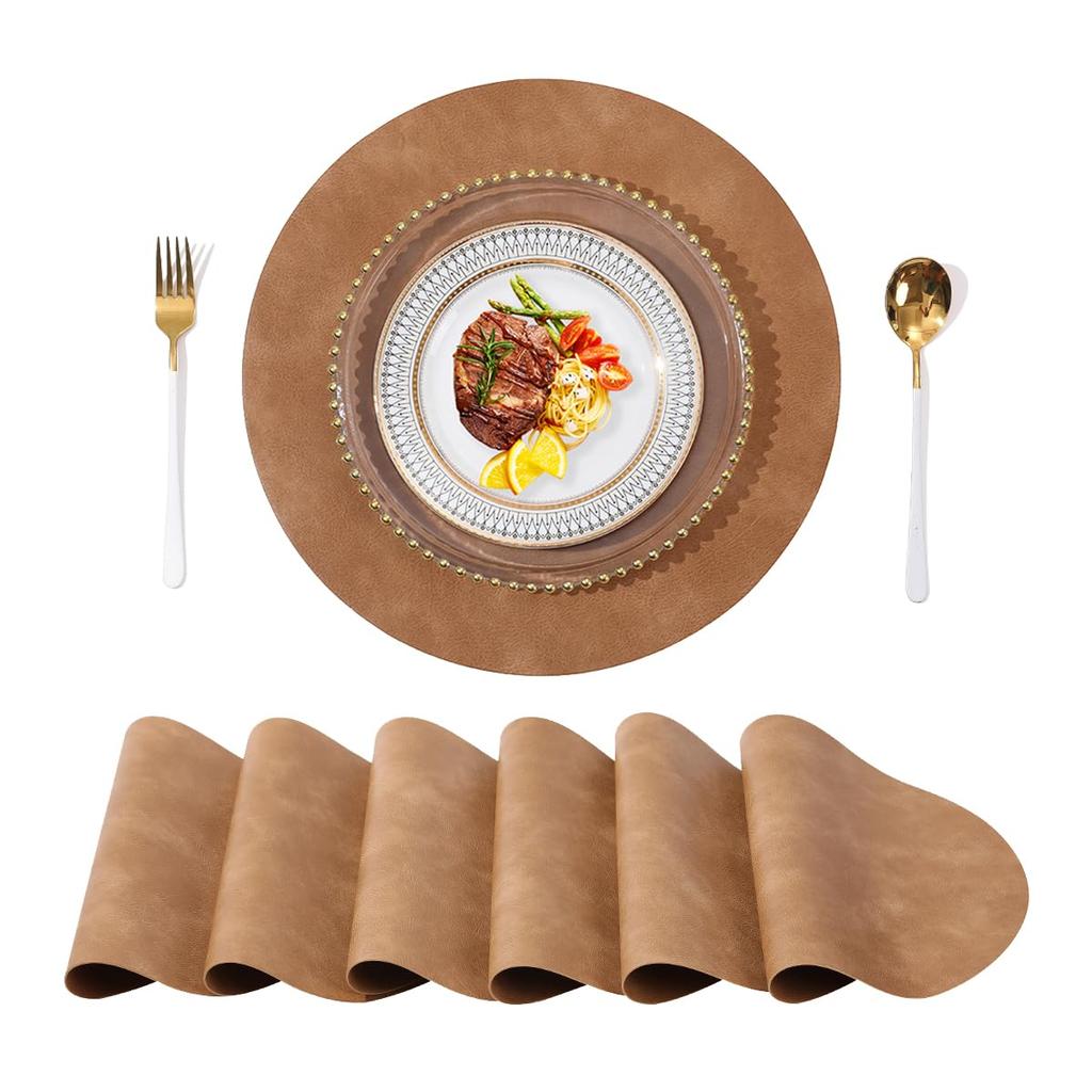 Junichiroya Large 38cm Diameter Round Placemats, Simple Design, High-Quality PU Leather, Flexible and Luxurious, for Home and Restaurant Use, Fully