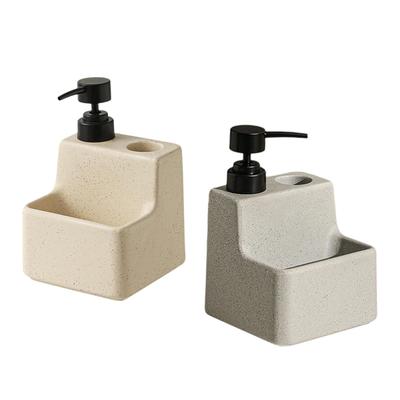 Dispensador de Jabón con Soporte para Esponja, Botella con Bomba, 2 en 1, Cerámica, Dispensador Recargable de Jabón para Platos, Portaesponjas para Baño, Hogar, Hotel
