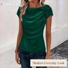 QICED Women's Fashion Casual Solid Color Print O-Neck Short Sleeve Blouses & Shirts