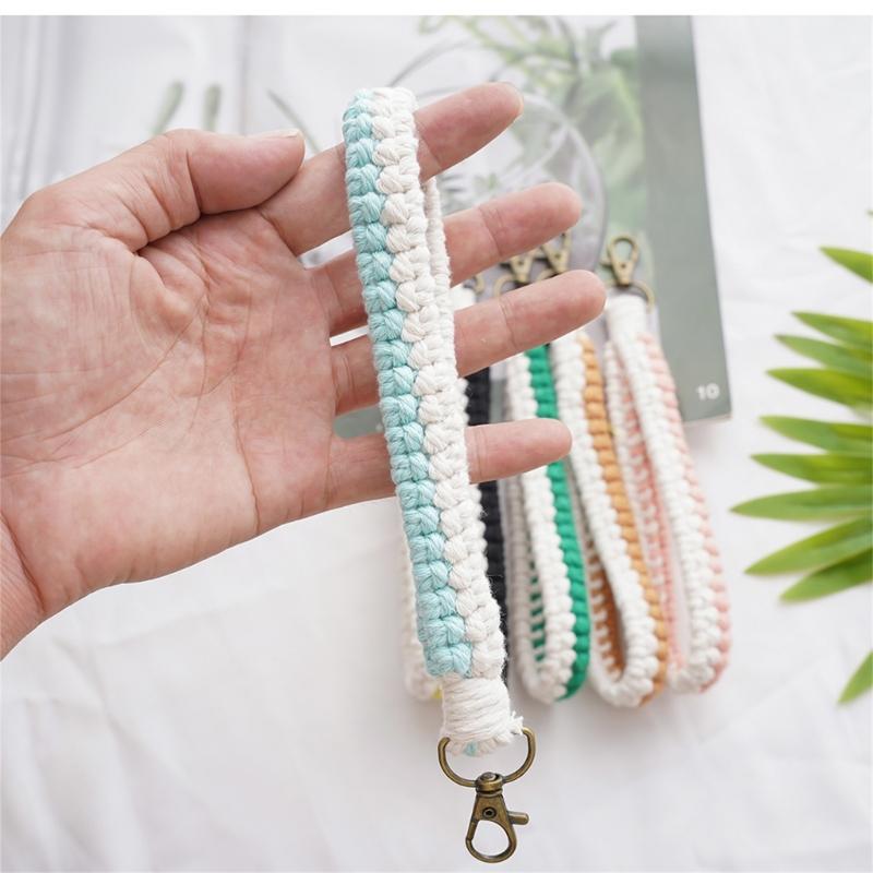 Handmade Cotton Rope Keychain Charm Colorful Braided Wristlet Keyring Soft Woven Key Rings Accessory for Men and Women